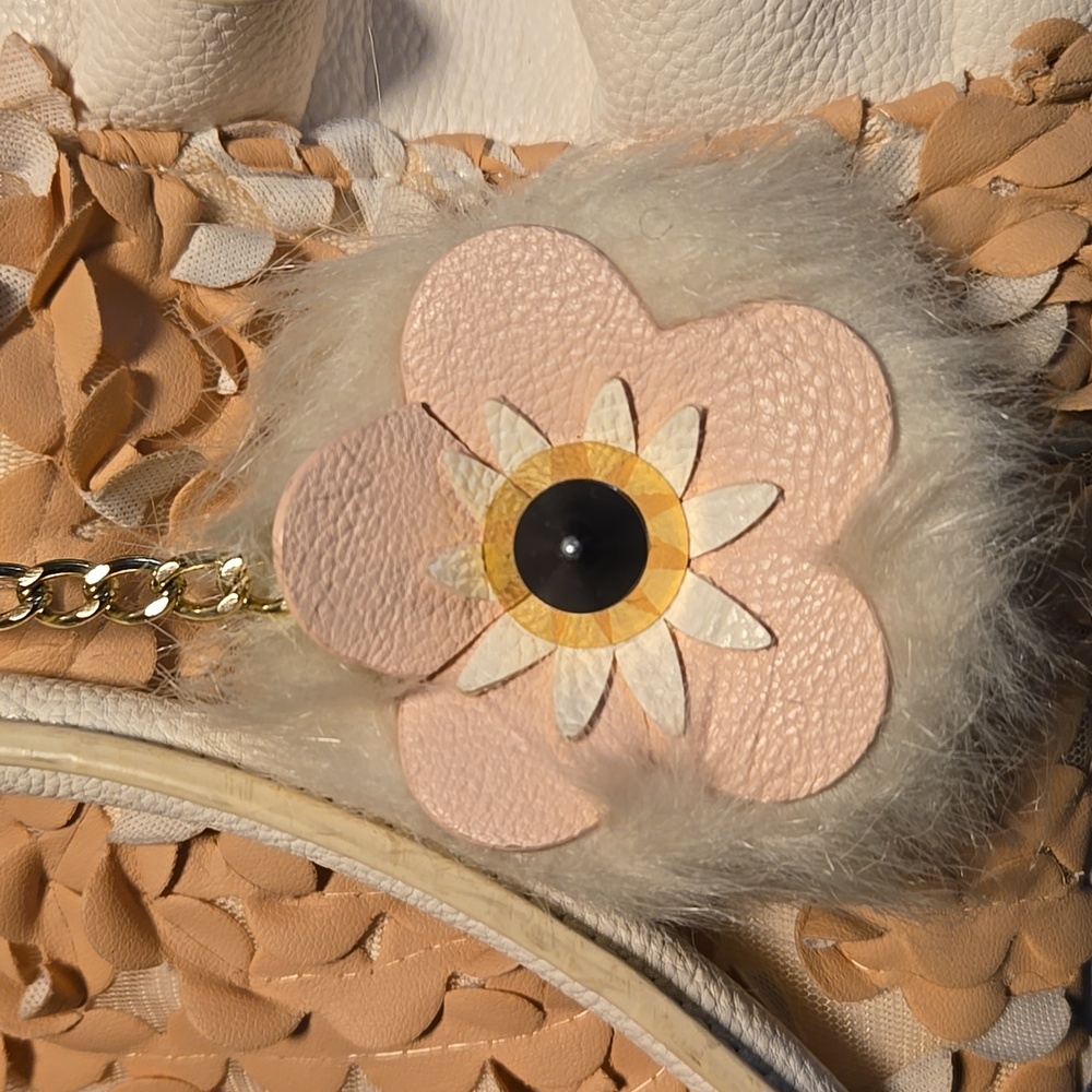Betsey Johnson Floral Rosette Cream And Pink Satchel With Bag Charm - Picture 12 of 13